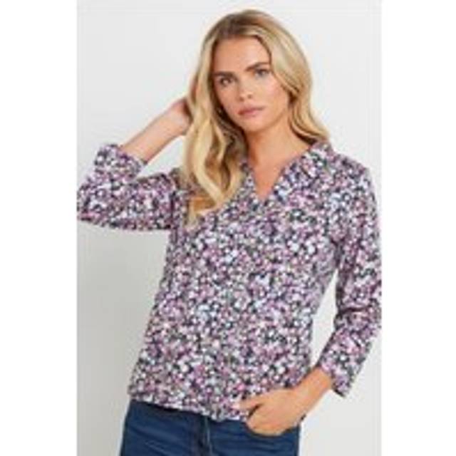M&Co Petite Pink Floral Print Cotton Collared Tshirt 10 M&Co Petites