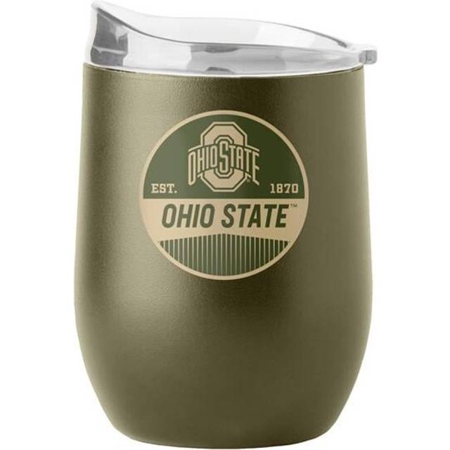 Logo Brands 191-S16PB-OLV-47 Ohio State 16 oz Decal Powder Coat Curved Beverage