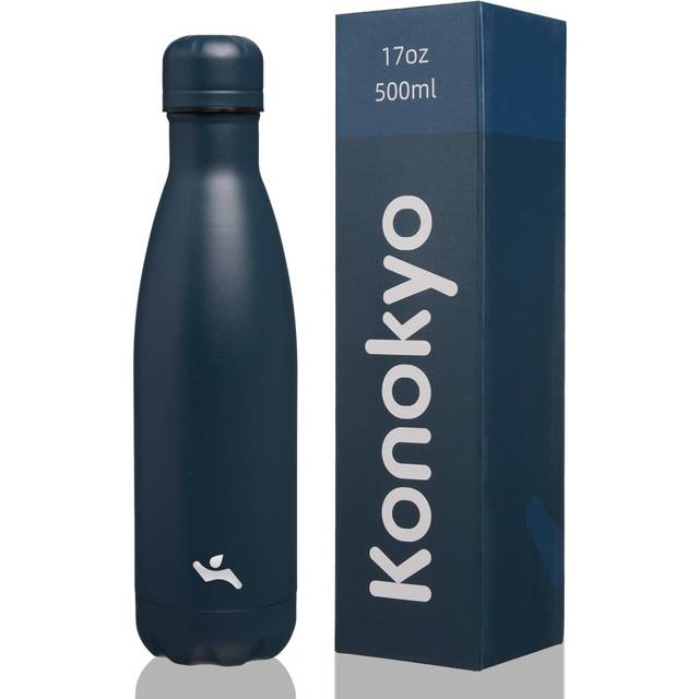 Konokyo Insulated Water Bottles 17 oz Double Wall Stainless Steel Vacumm Metal Flask for Sports Travel Navy Blue