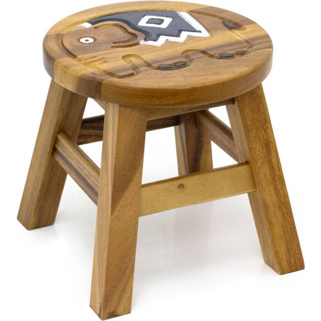 Children's Wooden Elephant Stool | Small Round Wooden Animal Footstool | Kids Elephant Design Wood Step Stool Seat - 25cm