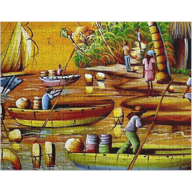 (HAITI Vintage Work Boats Travel and Tourism Advertising Poster=9599) Jigsaw Puzzle Wooden 300-Piece for Adults Kids Seniors- Home Decor Family Activi