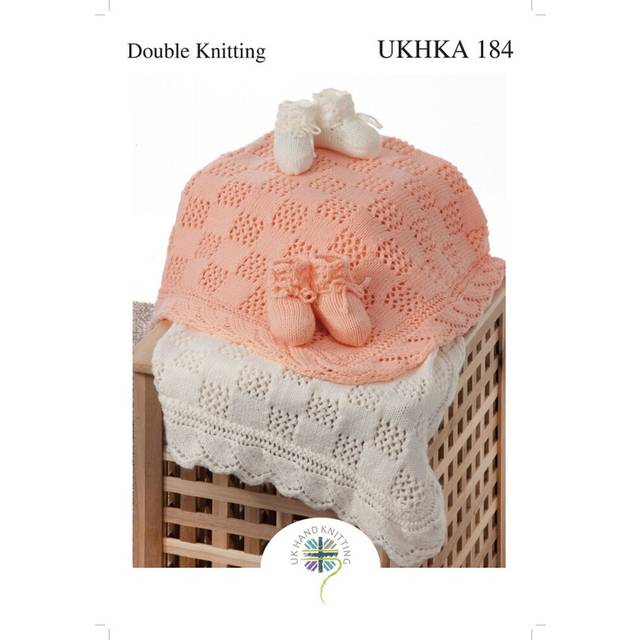 UKHKA 184 DK Knitting Pattern Baby Blanket & Bootees