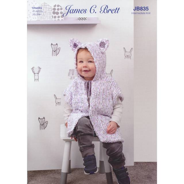 James Brett JB835 Chunky Knitting Pattern Childrens Cat or Mouse Poncho & Toy