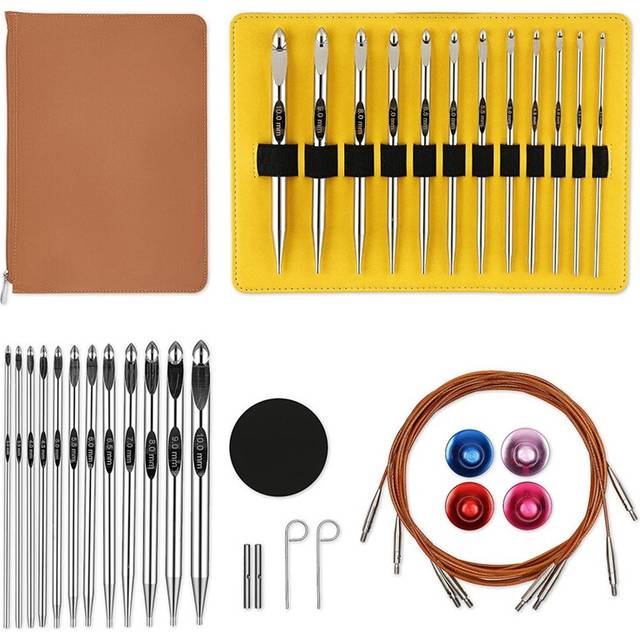 Tunisian Crochet Hooks Set with Cable 6-Inch Aluminum Interchangeable 3mm-10mm Long