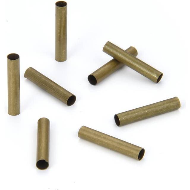 100pcs Sleek Round Tube 15mm (0.59 Inch) Long Connector Loose Beads (Hole-1.5mm) Antique Bronze Plated Brass for Jewelry Craft Making CF28-9