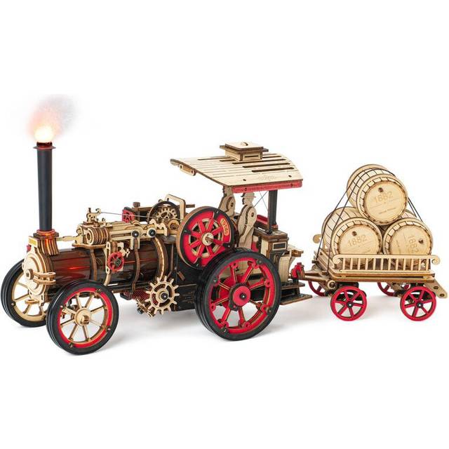 (LKA01) Robotime Rokr Car Model Building Kit 3D Wooden Puzzle Steam Kit 1:28  Mechanical Steam Locomotive Awesome