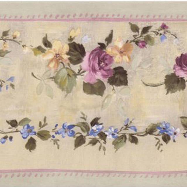 CONCORD WALLCOVERINGS  Classic Floral Vine Pattern Wallpaper Border  Colors Beige Pink Green Violet  Size 5.25 Inches by 15 Feet PP76555