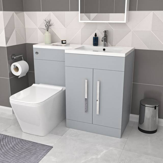 Nes Home Matte Grey 1100mm RH Basin Sink Vanity Cabinet & BTW Toilet Flat Pack