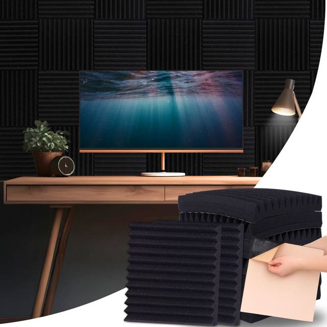 (Black Triangle, 24) Self-Adhesive Acoustic Wall Panels - Peel and Stick Foam Sound Absorbing Panel