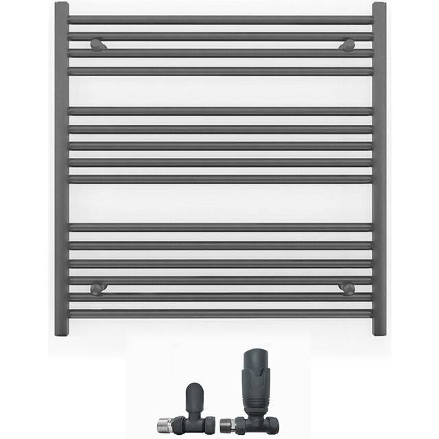 (700 x 800mm (BTU: 1634), With TRV Straight Valves) 700mm Wide Anthracite Towel Rail Radiator + Valves