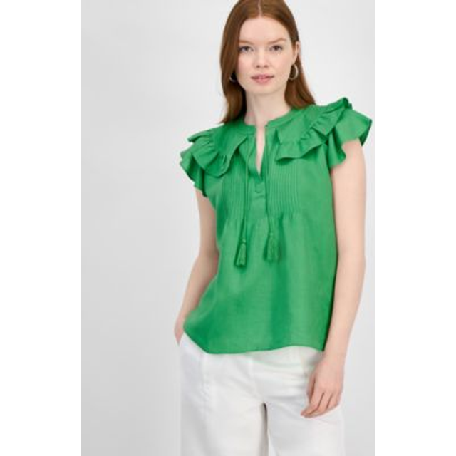 T Tahari Linen-Blend Blouse