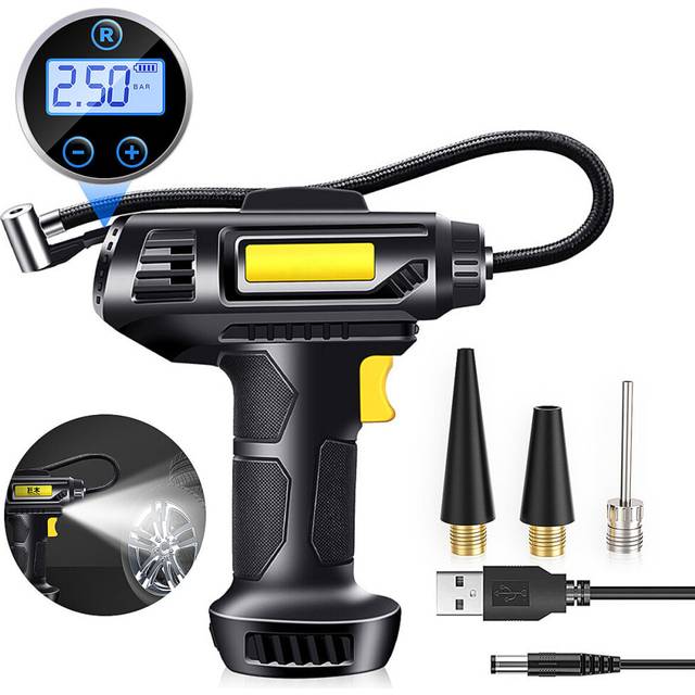 (Wired Digital Display) 120W 12V Wired/wireless Tire Inflator Car Pump Air Compressor with Nozzles