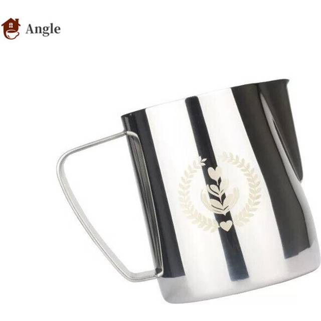 (a-Silver with logo 350ml) 350/600ML 304 Stainless Steel Milk Jug Frothing Pitcher Coffee Milk Frother Latte Art Milk Foam CoffeTools
