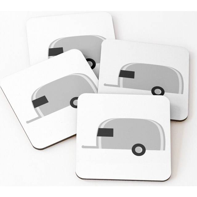 Leather Coasters AIRSTREAM, ALUMINUM TRAILER RV CAMPER FAN DESIGN Set of 4 / 4 x 4 inch