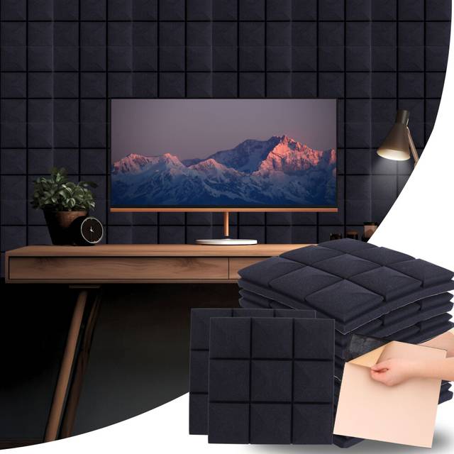 (Black Pyramid Dome, 32) Self-Adhesive Acoustic Wall Panels - Peel and Stick Foam Sound Absorbing Panel