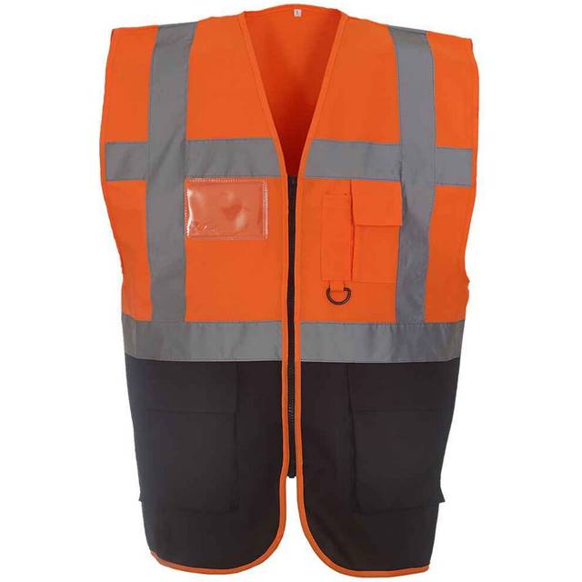 (L, Orange/Navy) Yoko Unisex Adult Executive Hi-Vis Waistcoat