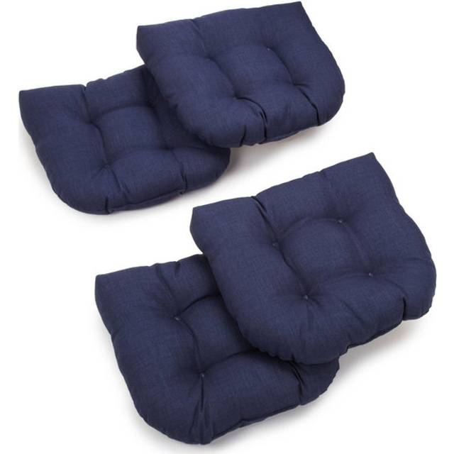 Blazing Needles Outdoor Spun Poly 19-Inch by 19-Inch by 5-Inch All Weather UV Resistant U-Shaped Cushions  Azul  Set of 4
