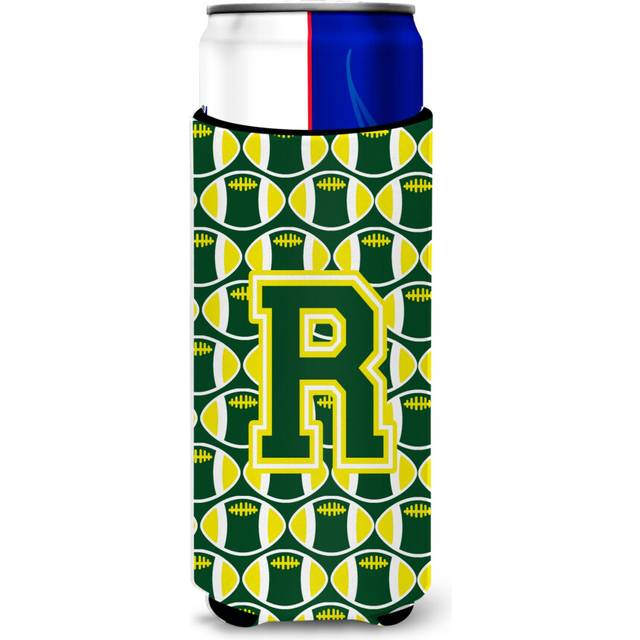 Letter R Football Green and Gold Ultra Beverage Insulators for slim cans CJ1069-RMUK