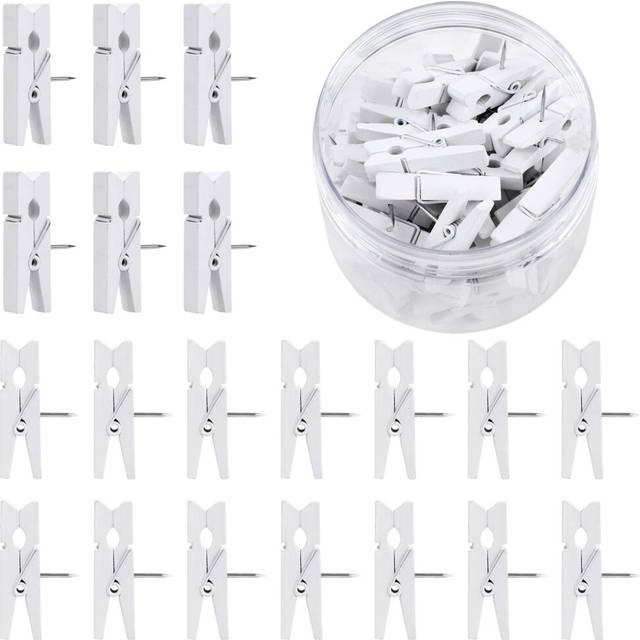 50 Pcs Push Pin with Wooden clips  Durable Wooden Push Pins  Decorative Pushpins Tacks Thumbtacks  Tacks for cork Board Artworks Notes Photos  craft P