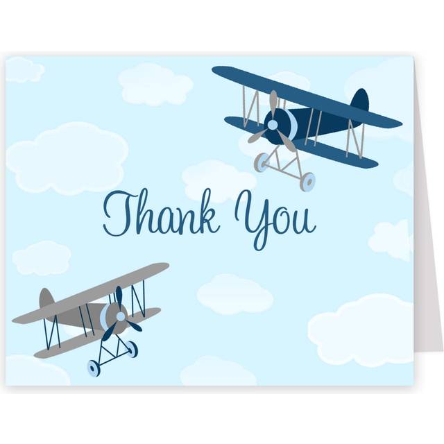The Invite Lady Airplane Thank You Cards Propeller Vintage Baby Shower Notes With Envelopes (24 count)