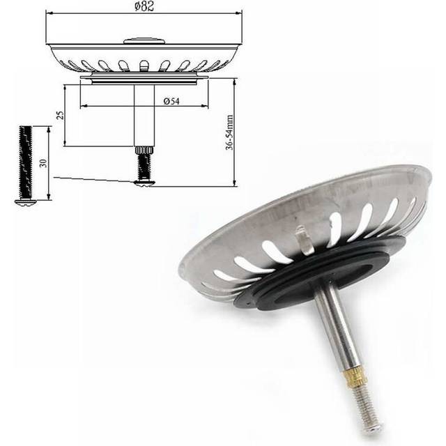 (adjust 30mm) 1pc 82mm Stainless Steel Strainer Kitchen Sink Strainer Waste Plug Adjustable