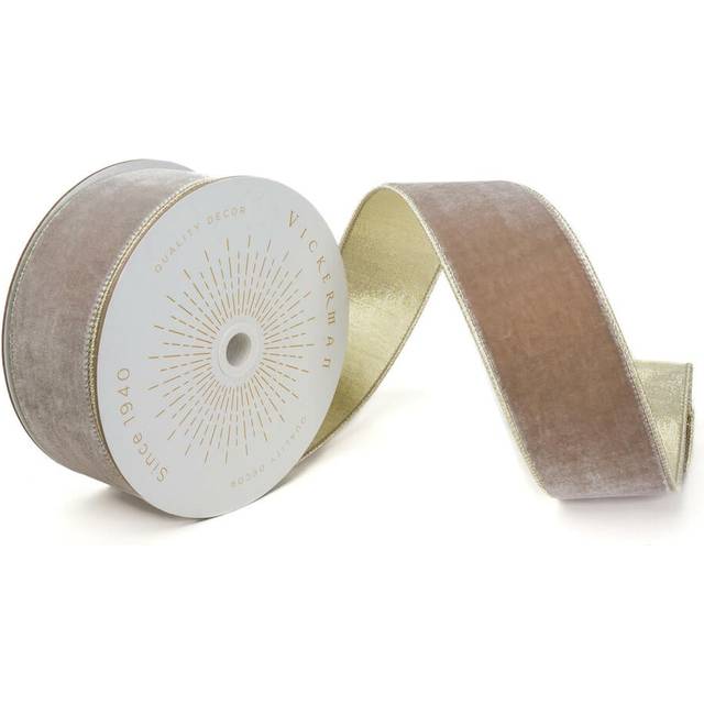 Vickerman QK241550 2.5 in. x 10 Yards Champagne Velvet Wired Ribbon