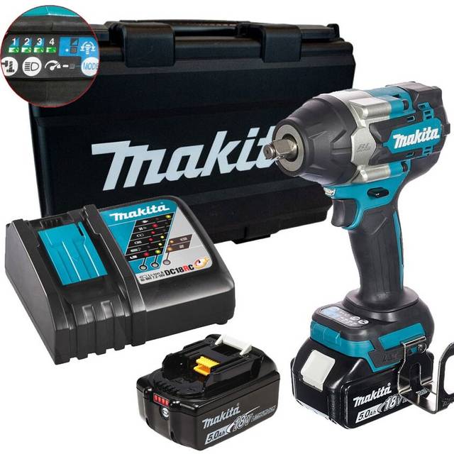 "Makita DTW700RTE 18v LXT Brushless Impact Wrench 1/2"" Drive 4 Stage 2 x 5ah"