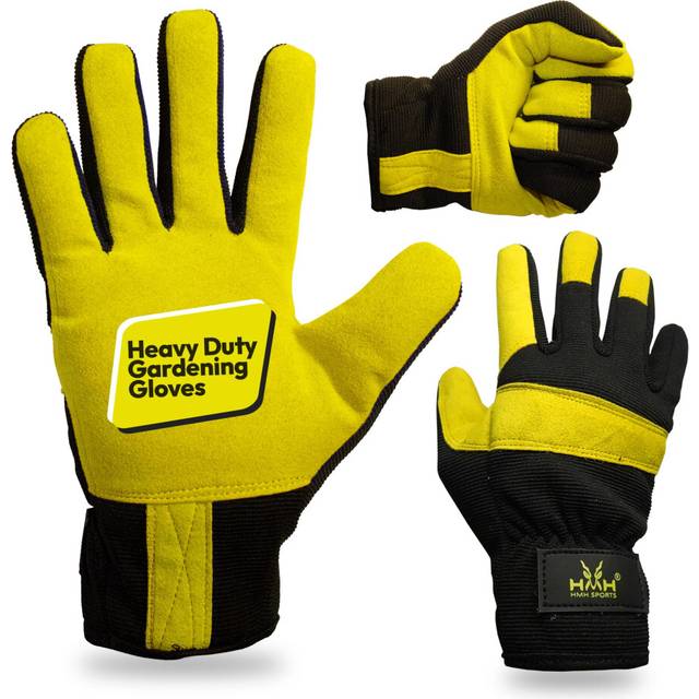 HMH Leather Gardening Gloves For Men And Women, Utility Work Gloves for Garden & Building Work, Dexterity & Breathable Construction Glove (Yellow, S)
