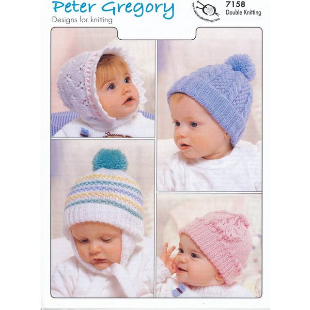 Peter Gregory DK Knitting Pattern 7158 Baby Bonnet & Hat