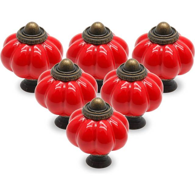 Seimneire Red Vintage Ceramic Cabinet Knobs  12pcs Pumpkin Knobs with Mounting Screws