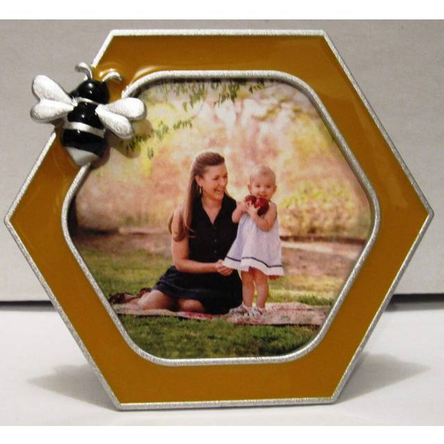 EXP 2.5X 2.5 Flying Bee On A Honeycomb Yellow and Silver Picture Photo Frame