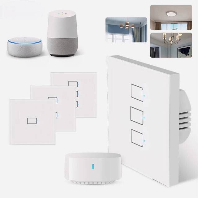 (US 3Gang) Smart Light Touch Switch With Two Way Control,APP Remote Control,Timer-Function,Voice Control Work with S3 Hub Compatible With Aleax Google