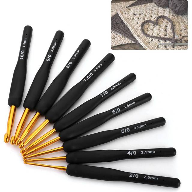 9Pcs Crochet Hook Set 2.0mm - 6.0mm Knitting & Crochet Supplies with Ergonomic Handle Crochet Hooks Kit for Arthritic Hands Sweater Sewing Thread Blac