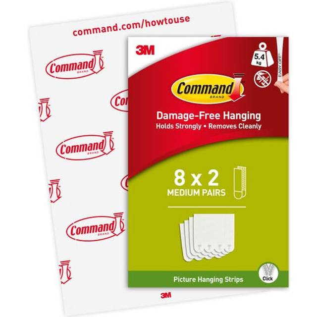Command Picture Hanging Strip Value Pack - 8 x 2 Medium Adhesive Picture Hanging Strips - For Pictures, Frames, Mirrors, Wall d?cor - Damage Free
