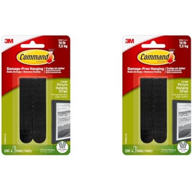 Command Large Picture Hanging Strips, Pack of 8x2 Adhesive Strips, Black - Damage Free Frames and Mirrors, Wall DÃ©cor and Signs - Holds up to 7.2kg