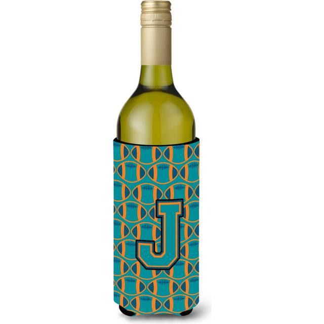 Letter J Football Aqua  Orange and Marine Blue Wine Bottle Beverage Insulator Hugger CJ1063-JLITERK