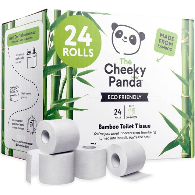 The Cheeky Panda Bamboo Toilet Rolls Bulk Buy  24 Rolls of 3 Ply Toilet Paper Plastic Free Packaging and Sustainable Tissue Paper White