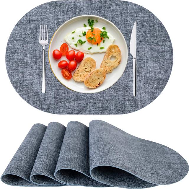 Placemats PU Leather Place Mats Washable Heat Resistant Table 4 Blue