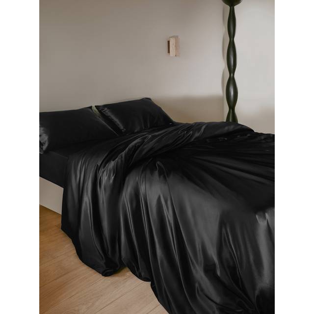 LILYSILK Silk Bed Sheets Black UK Mulberry Silk Sustainable Silk Duvet Set Super-King