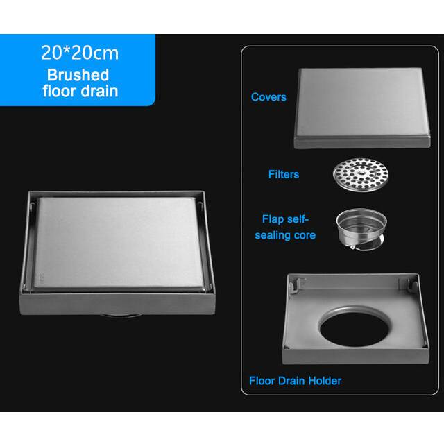 (Brushed 20x20cm) Invisible Bathroom Floor Drain 10/12/15cm Square Waste Filter Drainage