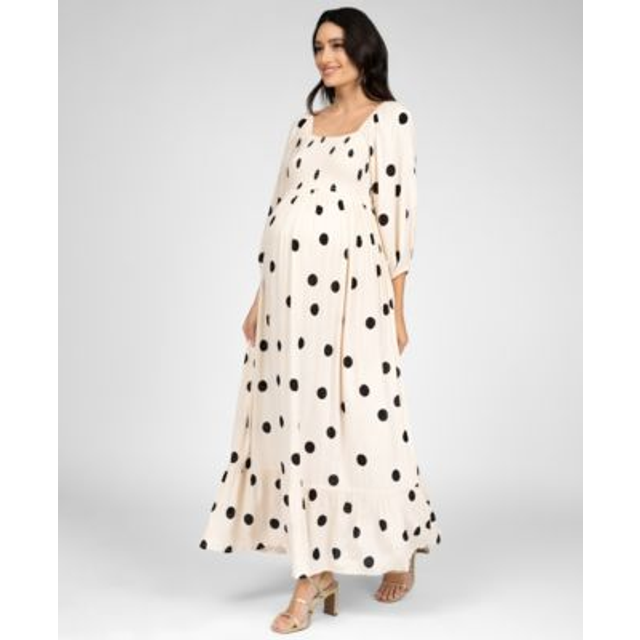Polka Dot Shirred Bodice Maxi Maternity Dress