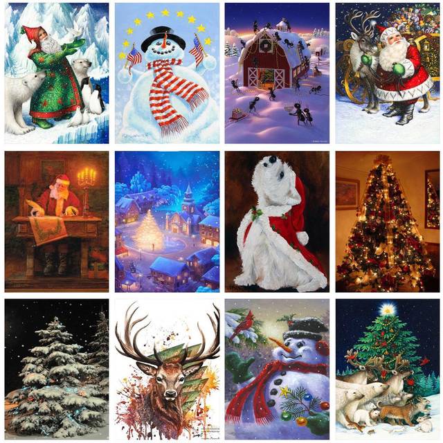 DINGPU Christmas Card Gift Full Round Drill 5D DIY Diamond Painting 3D Embroidery Cross Stitch 3D Home Decor 20X30CM red