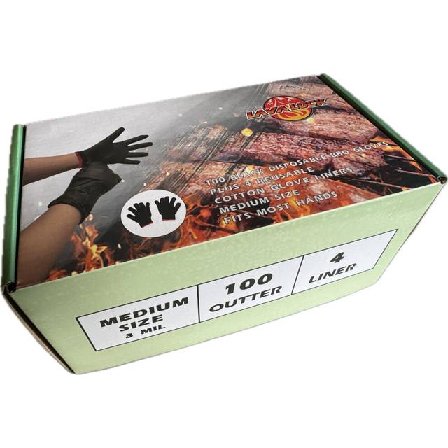 LavaLock Disposable Nitrile BBQ Gloves with Cotton Liners for Outdoor Cooking Grilling Smokers and Barbecue Competition (Medium 100 Count Black)