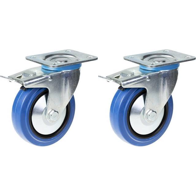 "125mm 5"" castor blue rubber swivel with brake strong 400kg capacity, set of 2"
