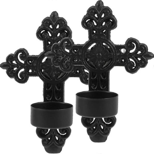 (As show, One size) 2pcs Metal Wall Sconce Candle Cross Holder Hanging Wall Mounted Candle Holder Wall Decor