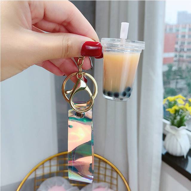 (Natural) Lovely Acrylic Milk Tea Keychain Ideal For Parties And Valentines Day