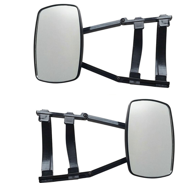 Universal Clip-on Towing Mirrors Extended for 360 Rotation Adjustable Mirror, Black 2PCS