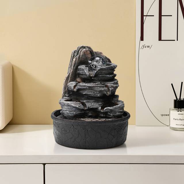 Indoor Cascading Stone Fountain Water Feature with Crystal Ball LED Lights Decor