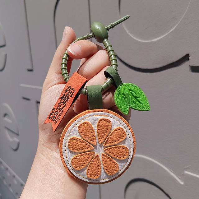 (Leather Bright Future) Lovable Hanrafted Yarn Plush Keychain With Symbolic Persimmon For Good Luck
