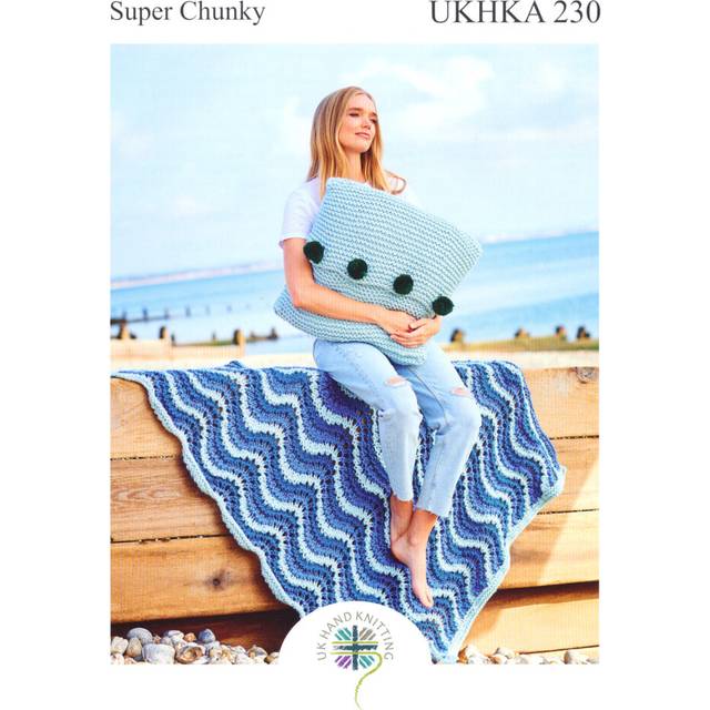 UKHKA 230 Super Chunky Knitting Pattern Blanket & Cushion Cover